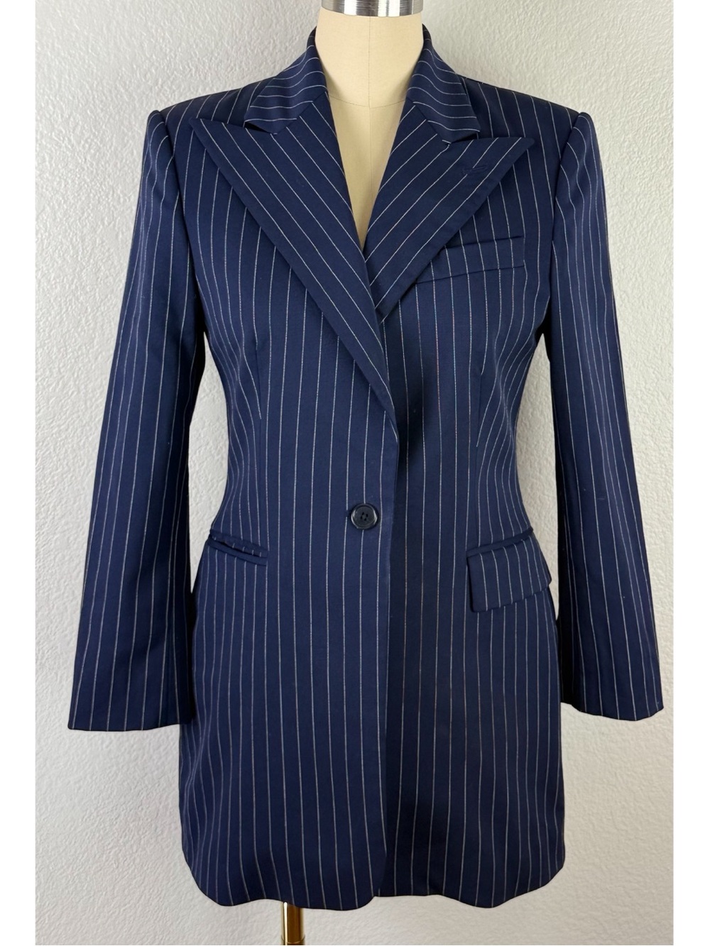Ralph ralph Lauren Vtg 90s Pinstriped Wool Notched Lapels Single Button Blazer